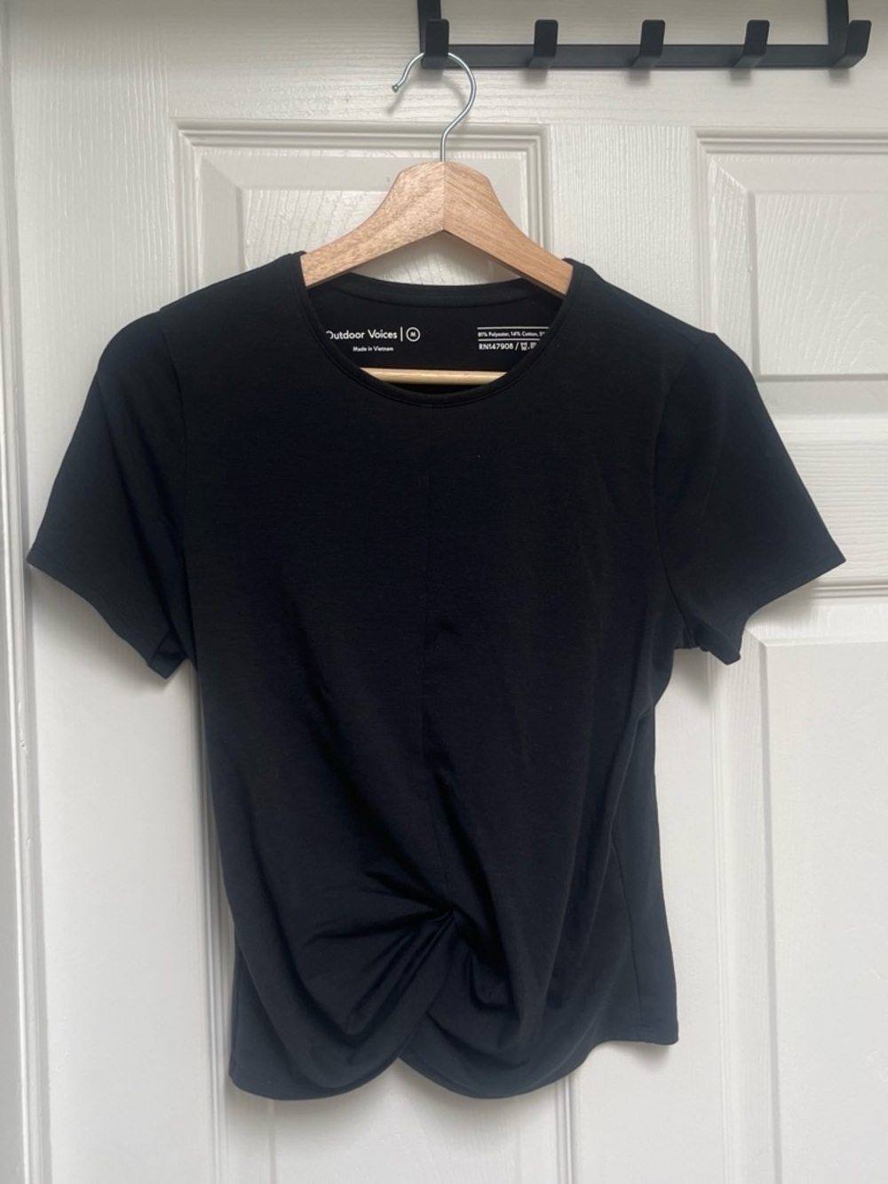 Outdoor Voices Black Twist-Front Short Sleeve Tee
